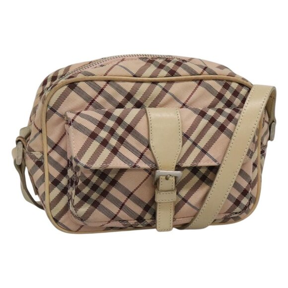 BURBERRY Nova Check Blue Label Shoulder Bag Nylon Pink Silver Auth MX014 - Picture 1 of 16